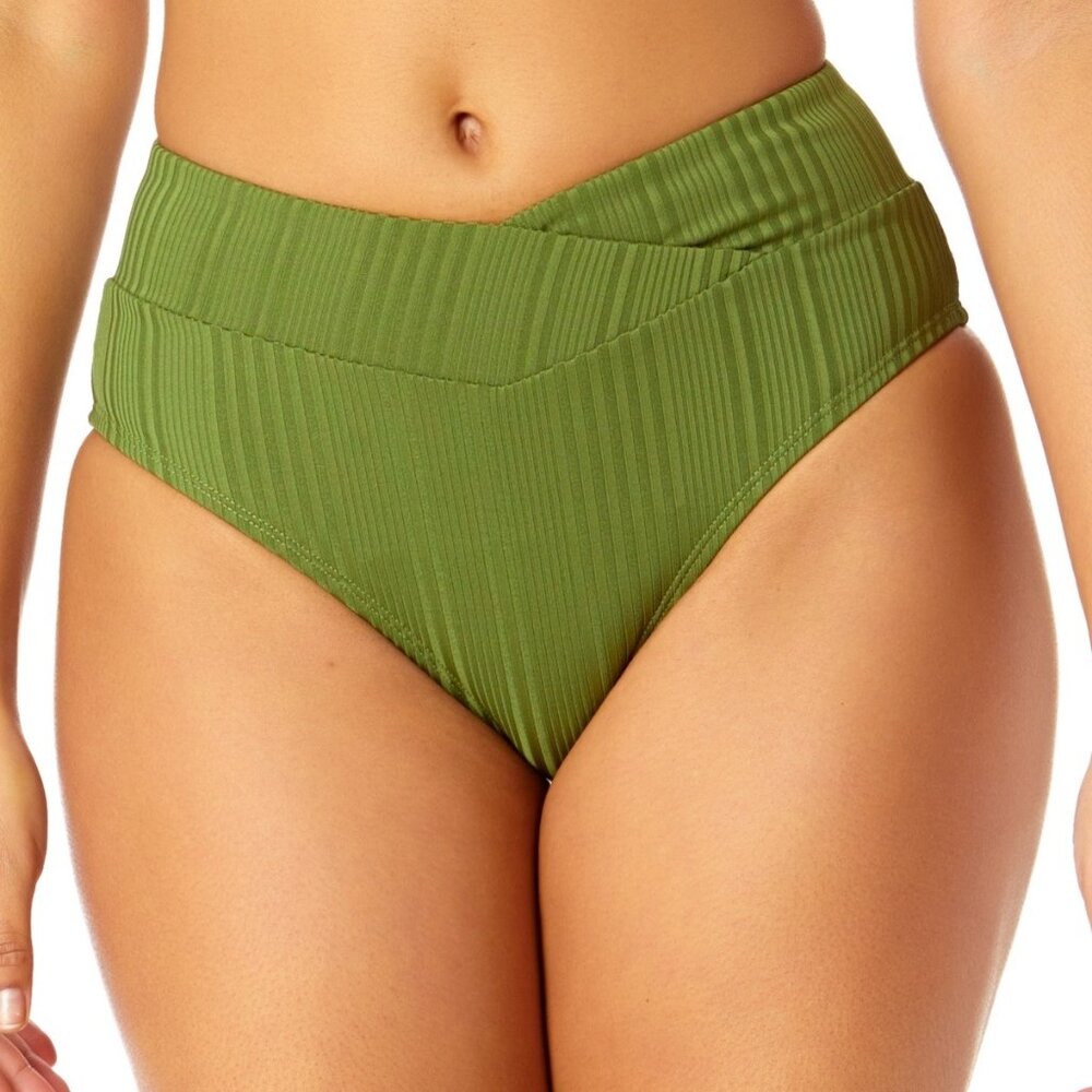 Salt + Cove Juniors' Ribbed V-Waist Bikini Bottom Olive Green XS